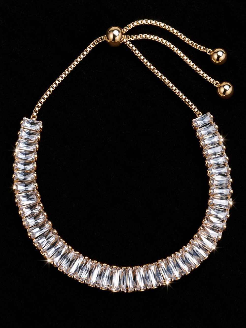 House of Harlow Gold Tone Clear Cubic Zirconia Baguette Bracelet Anklet Slider